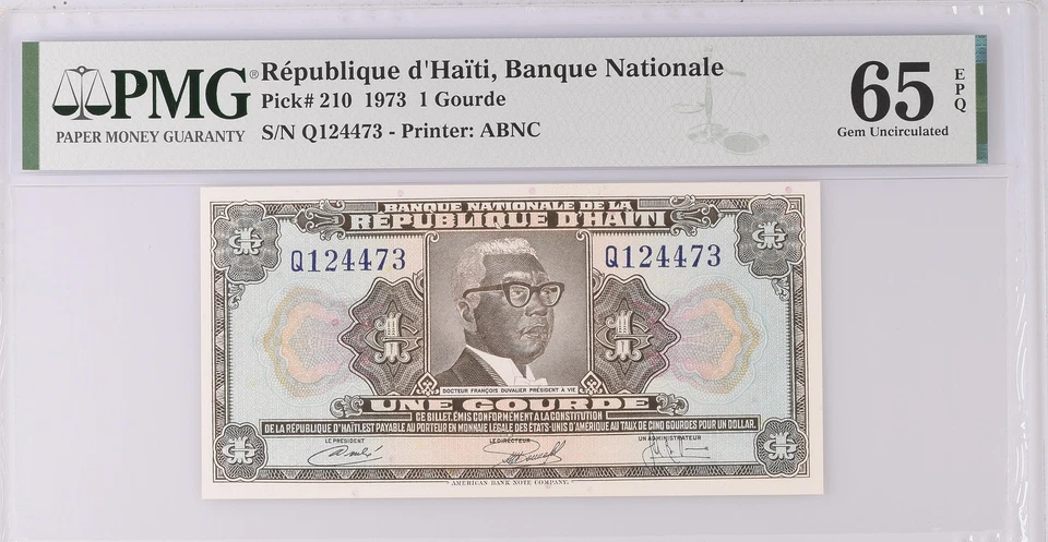 Haiti 1 Gourde 1973 P 210 Gem UNC PMG 65 EPQ - Image 1 of 3