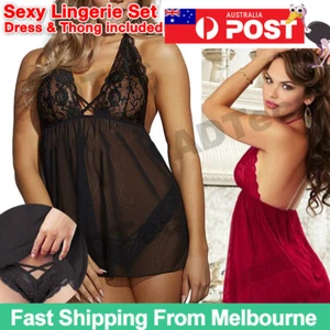 Women Sexy-Lingerie Nightwear Underwear Babydoll Sleepwear Lace G-string Set - Picture 1 of 9