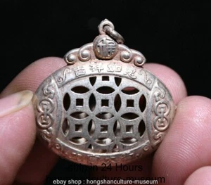 1.2" Old Chinese Silver Carving Hollow Out Wealth Luck Amulet Pendant - Picture 1 of 4