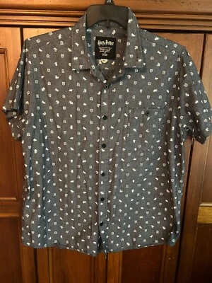 Harry Potter Deathly Hallows Button Up Shirt Men's sz XLarge Short Sleeve  - Image 1 of 4