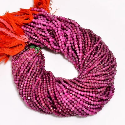 Natural Ruby Gemstone Round Shape Micro Faceted Beads 3X3X2mm Strand 12.5" 695 - Image 1 of 3