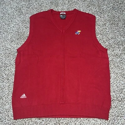 Kansas Jayhawks Adidas Men's Size Large Red Sleeveless V Neck Sweater Vest - Image 1 of 4