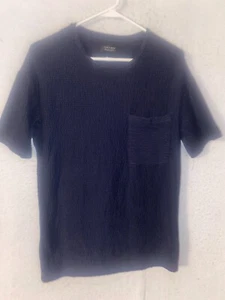 ZARA MAN Mens Size S Textured Breathable Crew Neck T Shirt Blue White Stretch - Picture 1 of 7