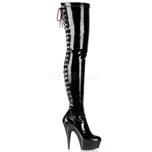 Pleaser Delight-3063 Schwarz Stretch Stiefel Gothic Absatz Vegan Pole Fetisch Plateau - Bild 1 von 5