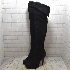 Womens Moda in Pelle Black Suede Zip Up Over the Knee Boots UK 5 EUR 38 - Picture 1 of 7