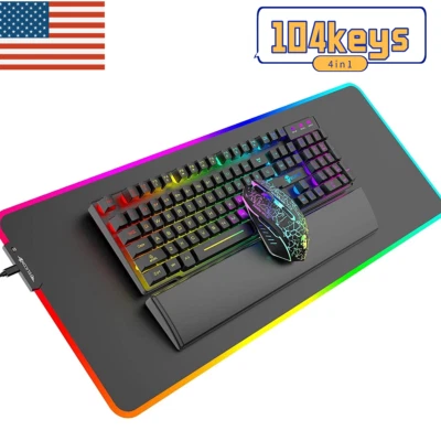 RGB Mechanical FeelGaming Keyboard Mouse ＆Mousepad ＆Wrist Rest  4 in1 Kit Black - Image 1 of 4