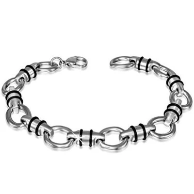 Brazalete de cadena de eslabones de acero inoxidable tono plata negro para hombre, 8,25" Foto 1 de 3