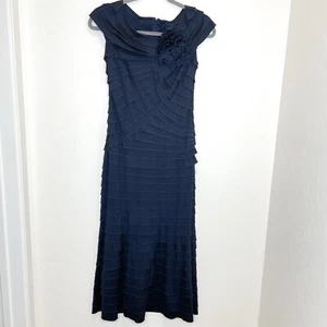 Maxi Vestido Sirena Colección Tadashi Shoji Para Mujer 10 Azul Marino En Niveles - Imagen 1 de 10