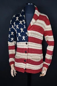Ralph Lauren Denim & Supply USA Flag Knit Linen Cotton Cardigan Sweater size M - Picture 1 of 9