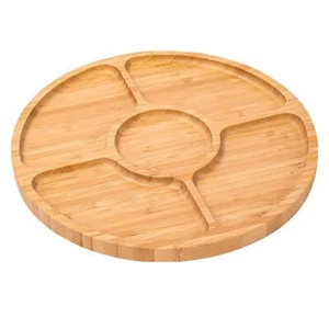 1PCS * Round Divided Serving Tray Wooden Plate Fruit Tray Tea Food Dishes - Picture 1 of 5