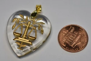 VINTAGE CRISTAL TRANSPARENTE ZODIACO ASTROLOGY CORAZÓN COLGANTE INTAGLIO LIBRA 30mm - Imagen 1 de 2