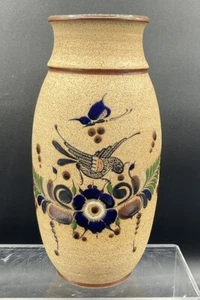 VINTAGE MEXIKANISCHE TONALA VASE BLUMEN UND VÖGEL SIGNIERT - Bild 1 von 7