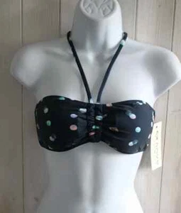 ROXY Navy Spot Padded Bandeau Bikini Top - Size: 12 - Picture 1 of 3