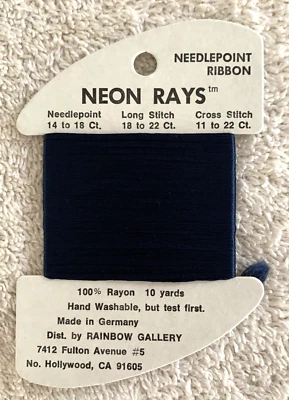 Rainbow Gallery Neon Rays Needlepoint Ribbon Rayon 1 Card 10 yards N61 Blue - Image 1 of 4
