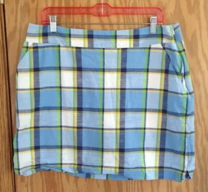 Loud Mouth blau gelb karierter Skort Größe 14 Reißverschluss gefütterte Shorts befestigte Taschen - Bild 1 von 11