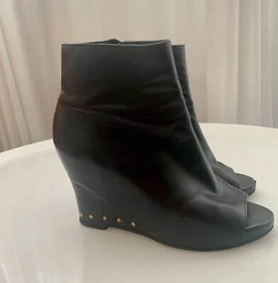 Cerimônia de abertura biqueira aberta bota de tornozelo preta couro 8/8,5 - Imagem 1 de 4