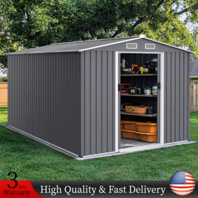 8x12ft Outdoor Storage Shed Tool Sheds Heavy Duty Storage House w/ Sliding Door - Image 1 of 4
