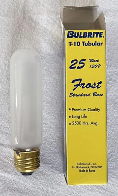Bulbrite T-10 Tubular 25W Frost Standard Base NEW - Image 1 of 4