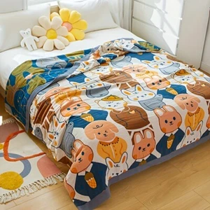 Whimsical Cartoon Animals Cotton Blanket - Picture 1 of 9