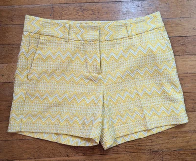 Ann Taylor Tweed Shorts Women’s Size 4 Yellow White Chevron Print Boho NWT - Image 1 of 4