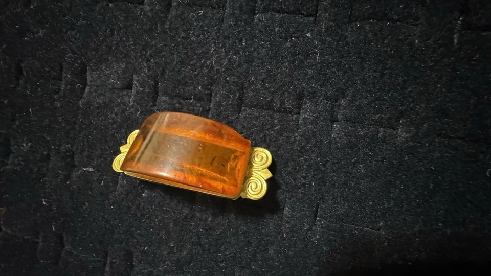 Russian Soviet Amber Brooch Pin vintage rectangular Брошка Янтарь 1960s - Image 1 of 4
