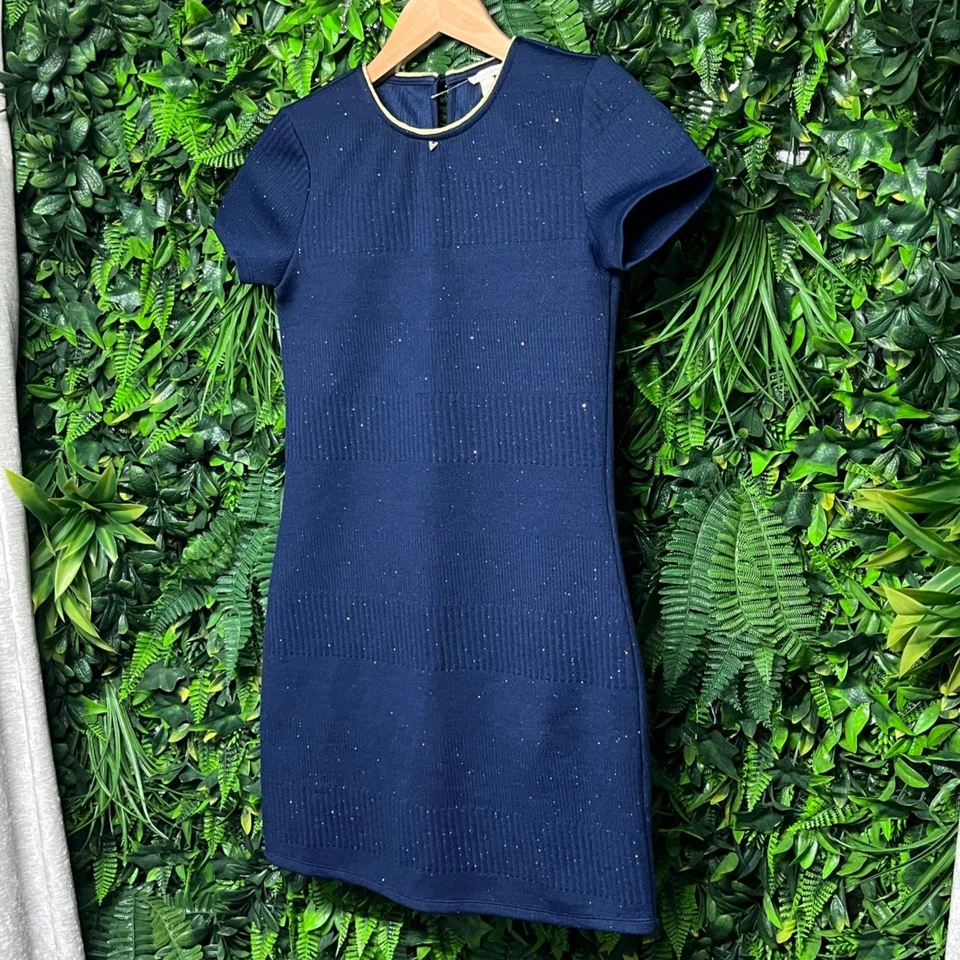 Guess Kids Girls Dress Size 12 Navy Glitter Sparkle Short Sleeve Knit 3268 - Image 1 of 4