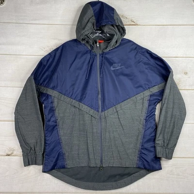 Jaqueta Nike Windrunner Windbreaker Masculina GG Azul Cinza Com Capuz Zíper Completo Leve - Imagem 1 de 4