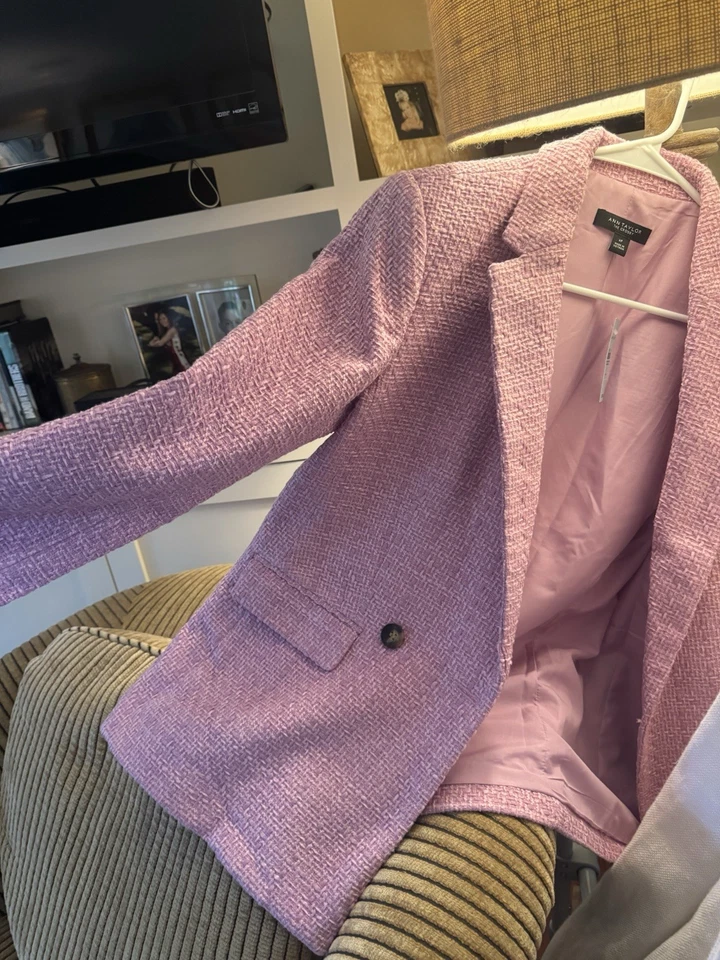Blazer Anne Taylor Doble Pecho Rosa Tweed en 6P... Botón Único Foto 1 de 4