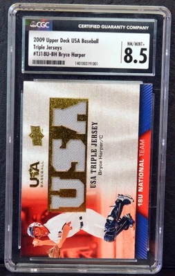 2009 Upper Deck EUA Triple Jersey BRYCE HARPER CGC 8.5 QUASE PERFEITO-MT+ - Imagem 1 de 2