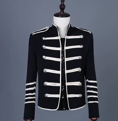 Men Suit Blazer Retro Steampunk Hussar Uniform Drummer Parade Jacket Gothic  - Image 1 of 4
