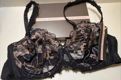 Simone Perele Amour + FR 95C Black lace with touch of beige New in box - Image 1 of 4