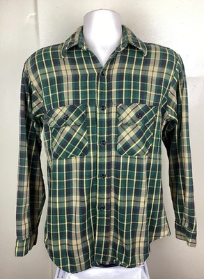 Camisa De Franela Cinco Hermanos Años 70 80 De Colección Verde Dorado M Hecha en EE. UU. Foto 1 de 4