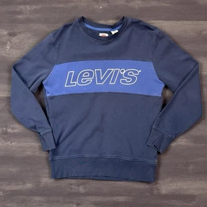 Levi’s Crewneck Sweater Blue & Black Small Colorblock Spellout Sweatshirt - Picture 1 of 6