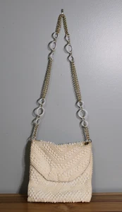Vintage elfenbein/weiß Perlen Handtasche zweiseitig Doppelklappe Satteltasche Stil - Bild 1 von 14
