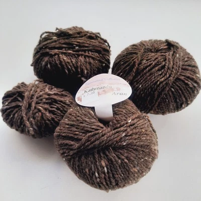 3x Queensland Collection Yarn Kathmandu Aran Merino Silk Cashmere Walnut Tweed - Image 1 of 3