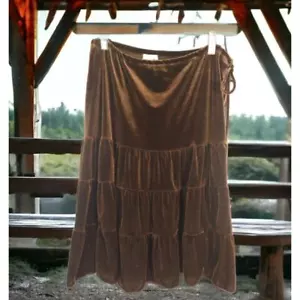 Vintage 90's Women's Brown Velour Fairy Grunge Tiered Midi Skirt Size M USA - Picture 1 of 7