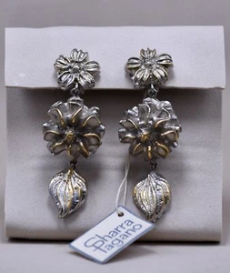 SHARRA PAGANO Orecchìni Vintage Color Argento Antico E Sfumature Oro, Made Italy - Foto 1 di 2