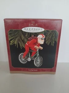 1997 Hallmark Andenken Weihnachtsschmuck Radfahren Weihnachten Santa Fahrrad Neu im Karton   - Bild 1 von 3