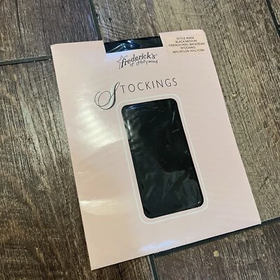 Vtg Womens Fredericks Of Hollywood Black Stockings Medium French Heel Back Seam - Image 1 of 3