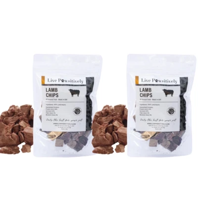 LIVE PAWSITIVELY Freeze Dried Lamb hearts Single ingredient Dog Treat 2 bags 4 oz each