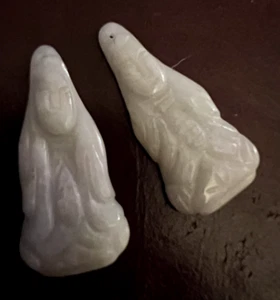 Vintage Pair Of Carved Whitish Green Jade Buddha Amulet Pendent Charm - Picture 1 of 5