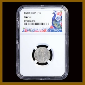 British India 1/4 Rupee Silver Coin, 1925 (B) Bombay NGC MS 63+ 4832088-030 - Picture 1 of 2