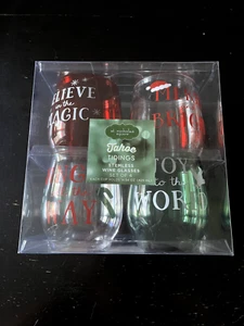 St. Nicholas Square "Tahoe Tidings" Set of 4 Plastic Stemless Wine Glasses NIP - Picture 1 of 11