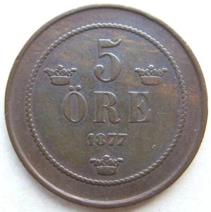 Münze Schweden Brödrafolkens Val 5 Öre 1877 in Sehr schön - Picture 1 of 2