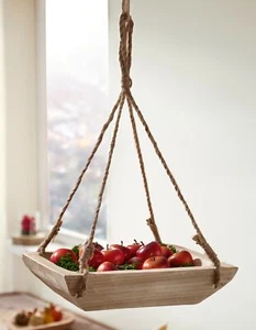 Schale "Wood" aus Holz & Sisal, hängend, Obst Hänge Korb Küchen Deko Etagere - Bild 1 von 6