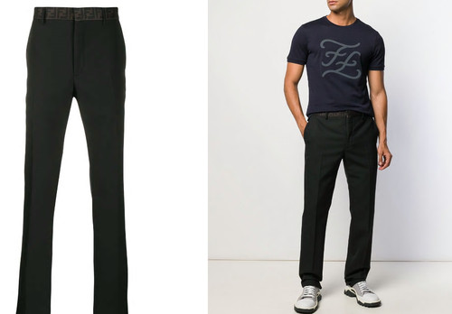 Pantalone sartoriale Fendi logo cintura nero taglia XL 42W nuovo senza etichette JA35