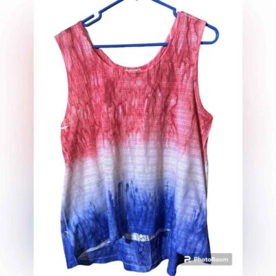 Túnica sin mangas Ombre RWB de gran tamaño boho chic con ganchillo dividido trasero (L) ~NUEVA Foto 1 de 4