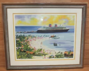 Grande stampa acquerello Castaway Cay Disney Cruise Line dell'artista Stedman *LEGGI* - Foto 1 di 12