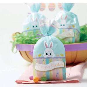 20 Wilton 4" x 9.5" x 2" Cellophane Happy Easter Bunny Party Treat Favor Bags 
