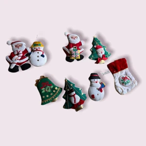 8 Vintage Stuffed Fabric Xmas Ornaments  Snowman Christmas Santa Clause - Picture 1 of 11